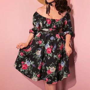 VACATION DRESS IN BLACK ROSE PRINT - VIXEN BY MICHELINE PITT